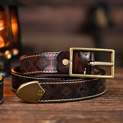 Men's Western Geometric Pattern Leather Belt