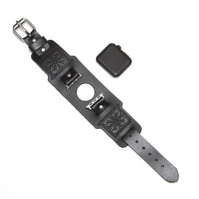 Relief Viking Compass Totem Leather Watch Band