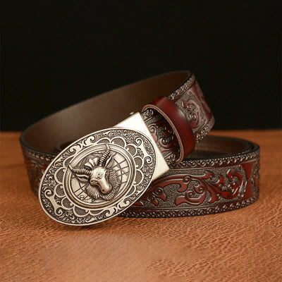 Men's Classical Sheep Head Buckle Leather Belt