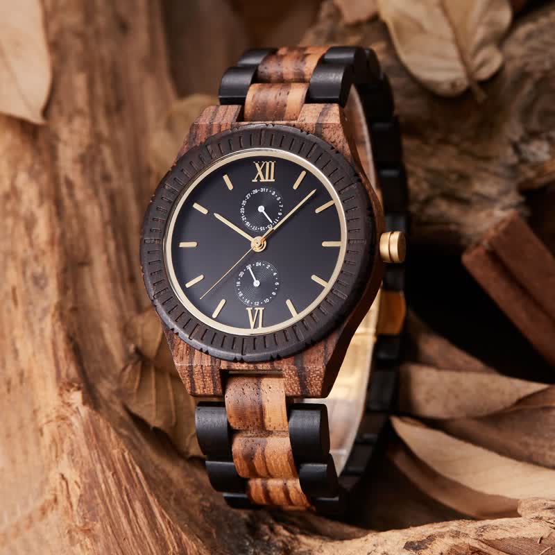 Men's Eco Friendly Wood Two Sub-Dial Wooden Watch