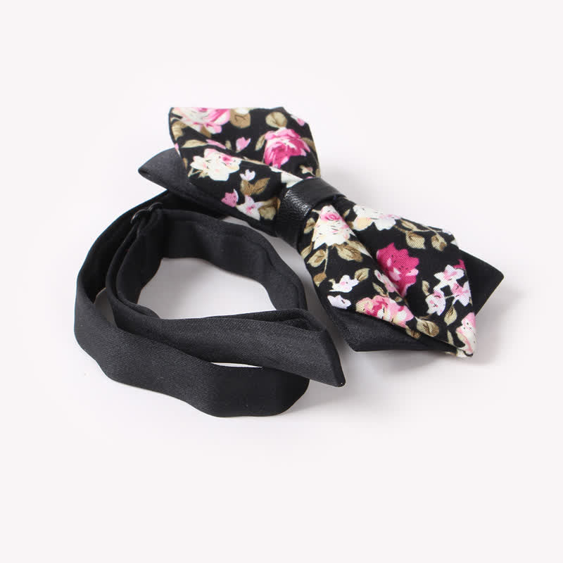 Men's Floral Double Layers Pointed Cotton Bow Tie