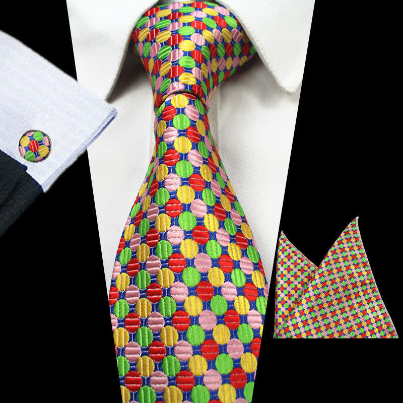 3Pcs Men's Funny Colorful Polka Dots Necktie Set