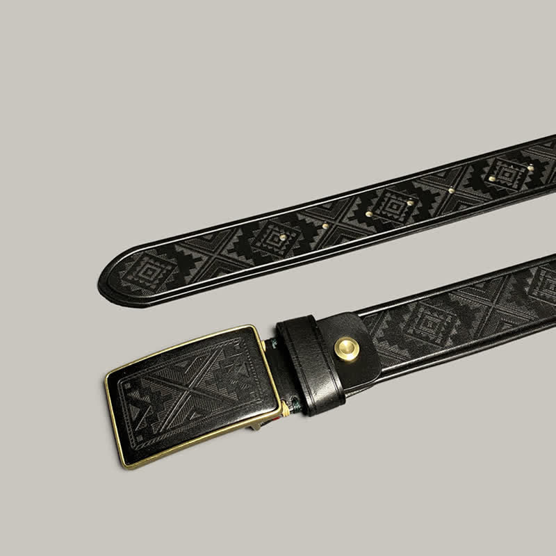 Engraving Diamond Pattern Square Buckle Leather Belt