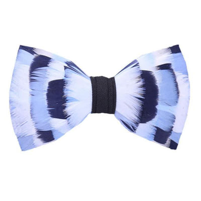 Kid's Blue & White Checkerboard Feather Bow Tie with Lapel Pin
