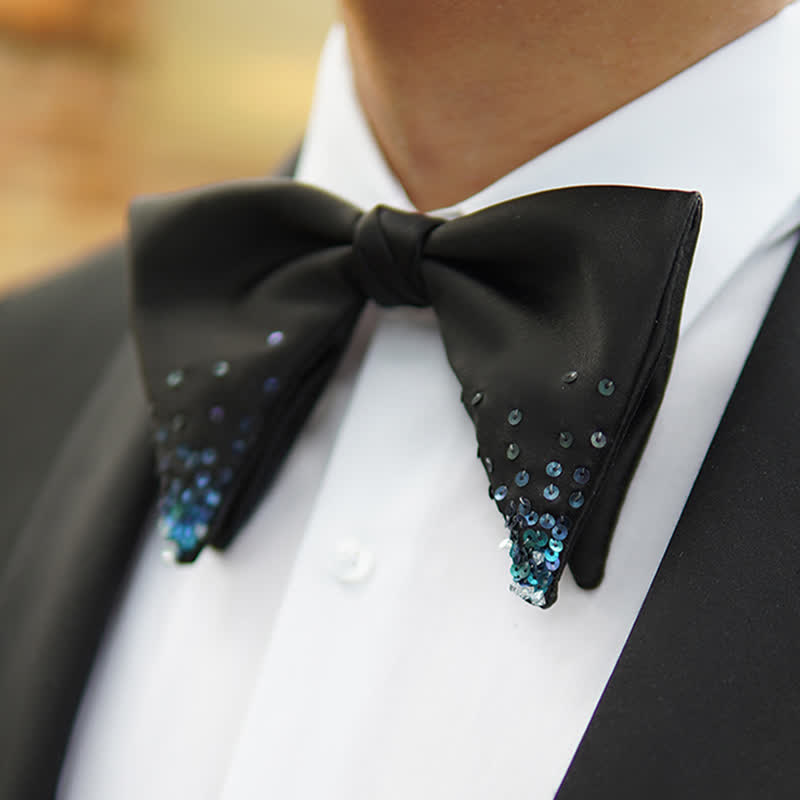 Men's Gradient Blue Sequin Oversized Pointed Bow Tie