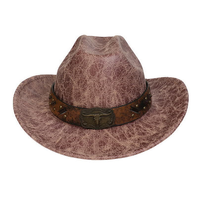 Longhorn Bull Vintage Imitation Leather Crack Cowboy Hat