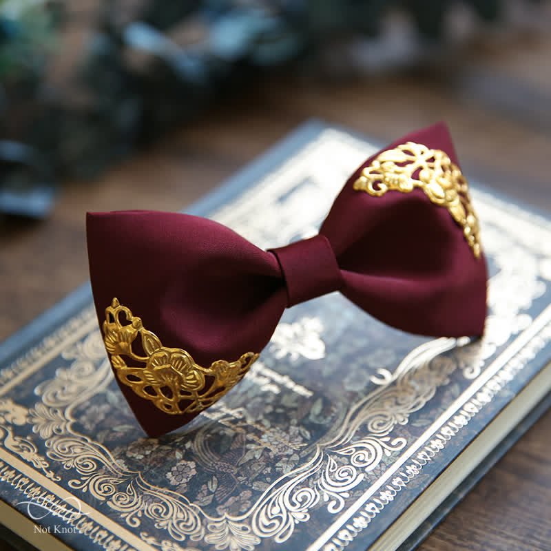 Men's Golden-Tipped Metal Wedding Bow Tie