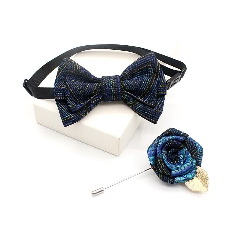 2Pcs Kid's Handmade Vintage Plaid Corsage Bow Tie Set