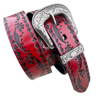 Western Style Floral Engraved Embossed Leather Belt