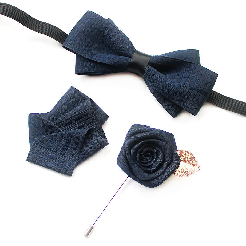 3Pcs Men's Elegant Vintage Dark Lines Bow Tie Set