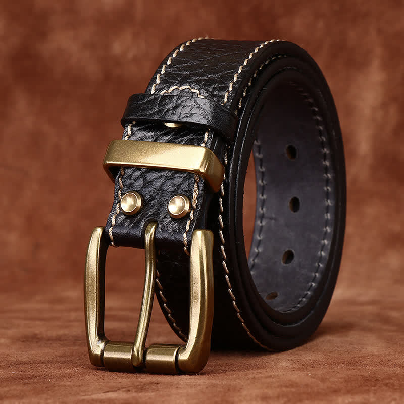 Retro Bison Skin Embossed Rugged Leather Belt