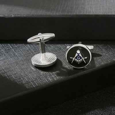 Men's Black Round Masonic Freemasonry Shirt Cufflinks