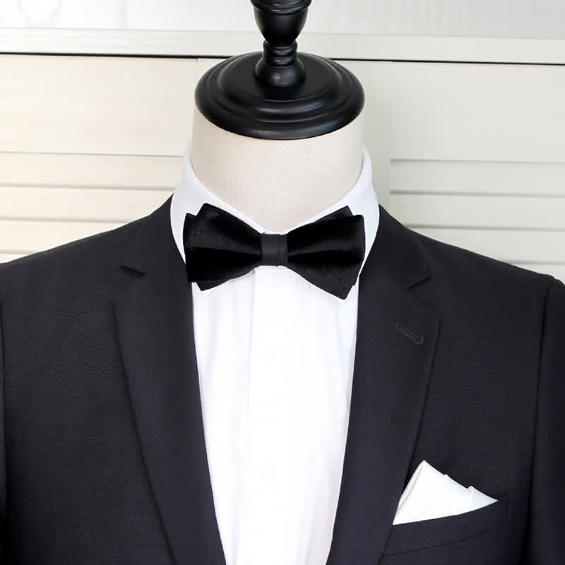 Men's Noble Solid Black Velvet Wedding Bow Tie