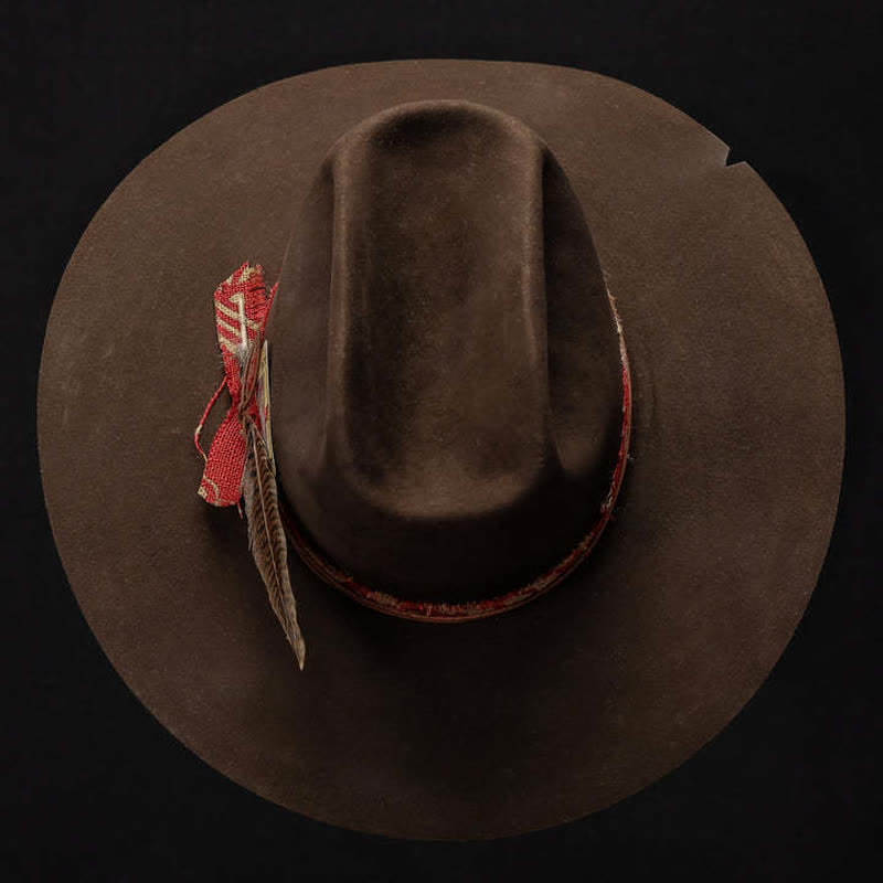 Dark Brown King Card Wool Red Fabric Cowboy Hat