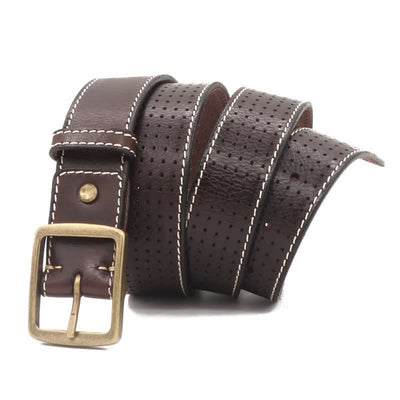 Men's British Style Hand-Stitched Perforated Leather Belt