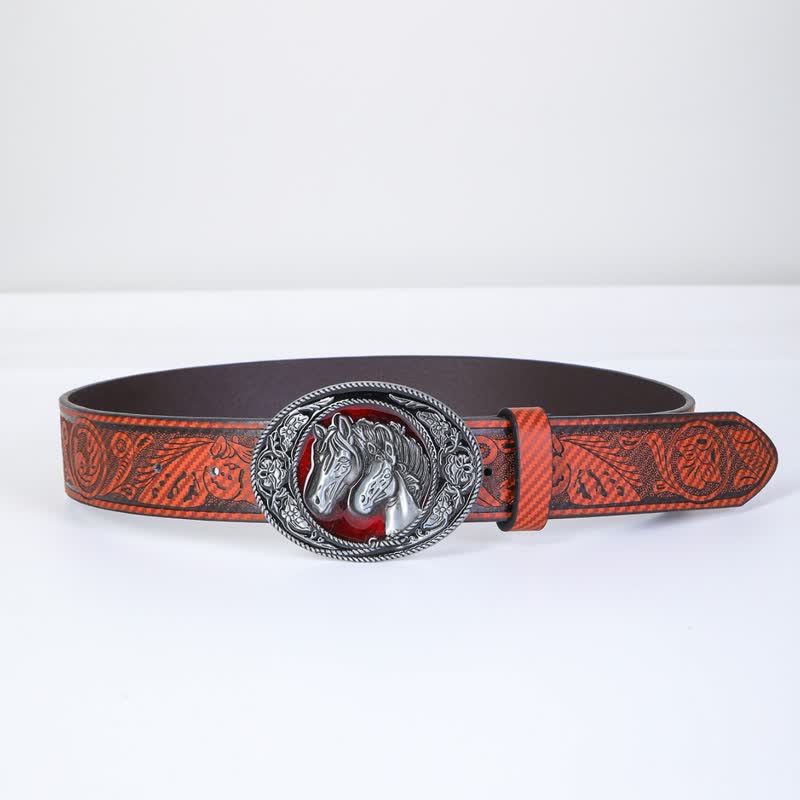 Men's Unique Western Bull Head Buckle Leather Belt