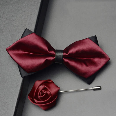 3Pcs Men's Classic Double Layered Pointed Bow Tie Set