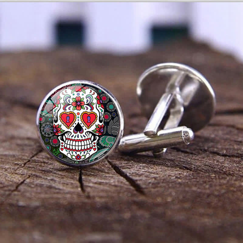 Men's Mexican Folk Art Sugar Skull Cufflinks