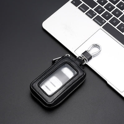 Convenient Transparent Window Zipper Leather Key Case