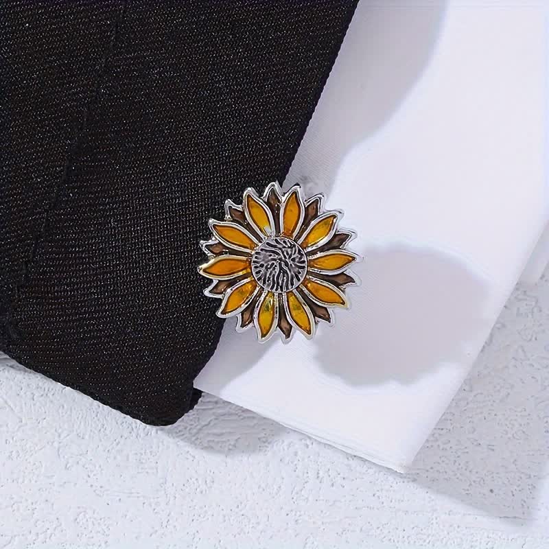 Men's Sunflower Yellow Flower Cufflinks