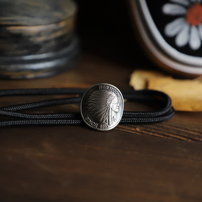 Native Indian Tribal Chief Head Coin Bolo Tie