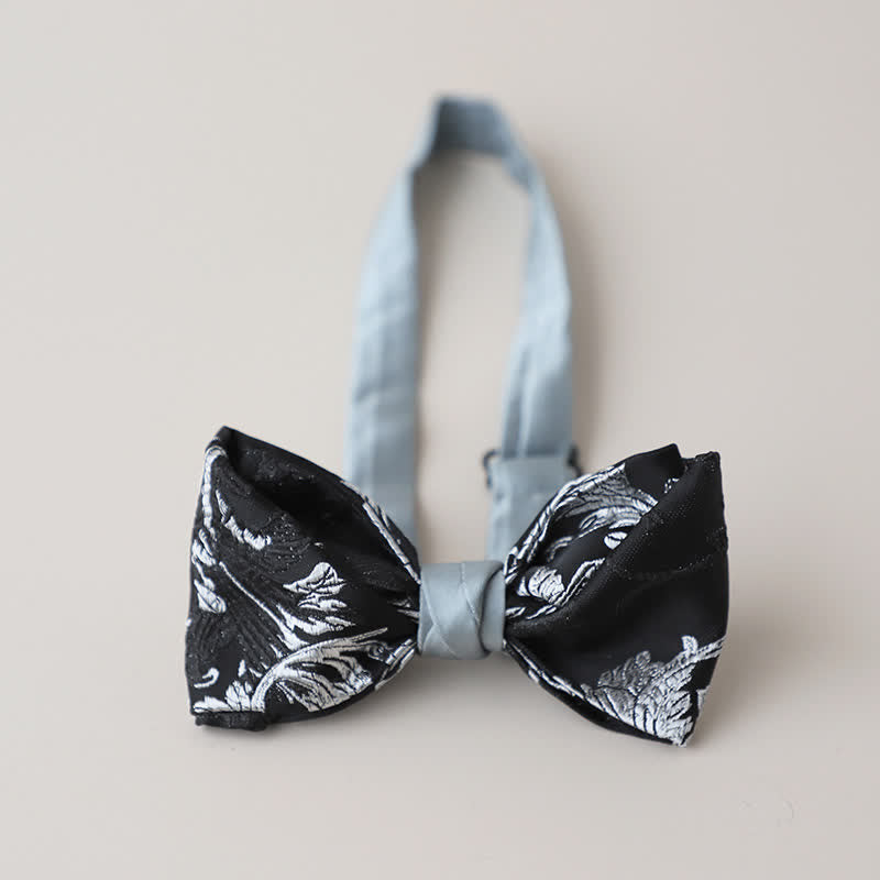 Men's Black & White Floral Embroidery Bow Tie