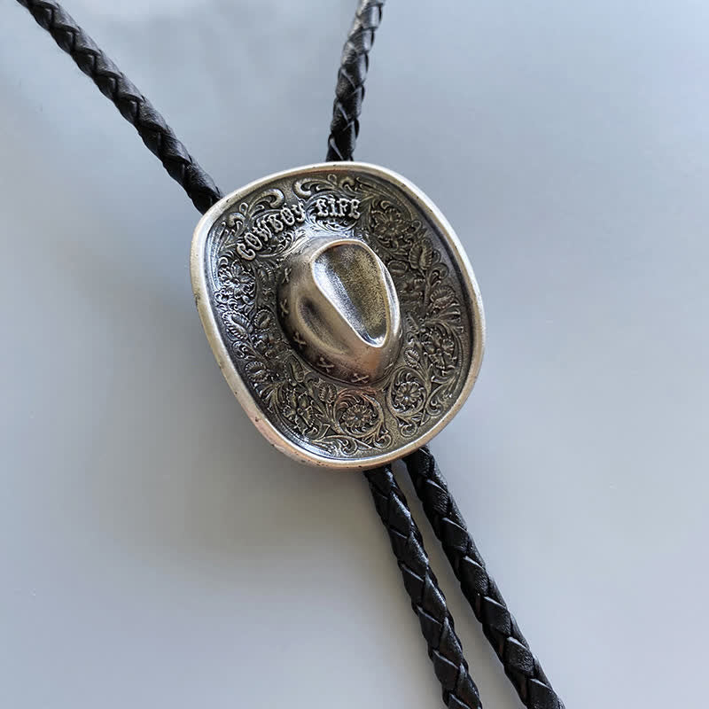 Country Cowboy Life Hat Pendant Bolo Tie