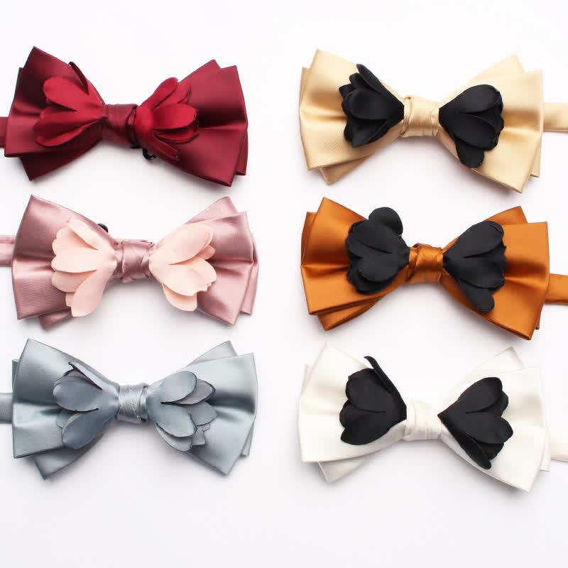 Men's Yarn-dyed Double Layer Flower Ribbon Bow Tie