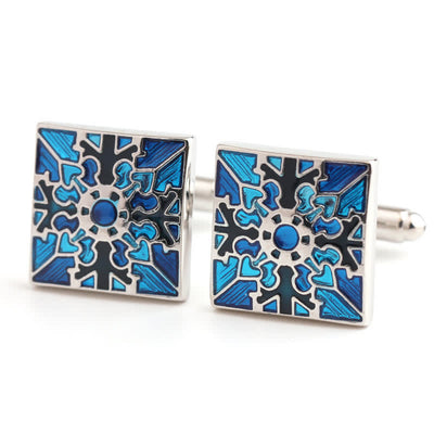 Men's Snowflake Pattern Enamel Square Cufflinks