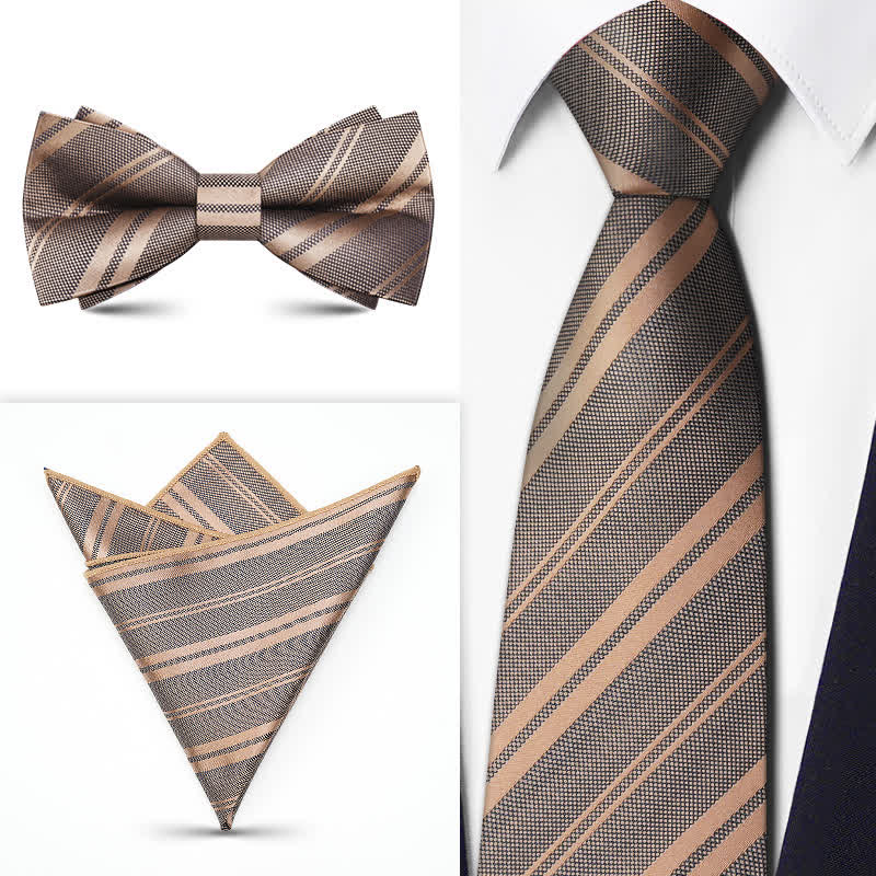 3Pcs Men's Brown Series Paisley BowTie Necktie Set