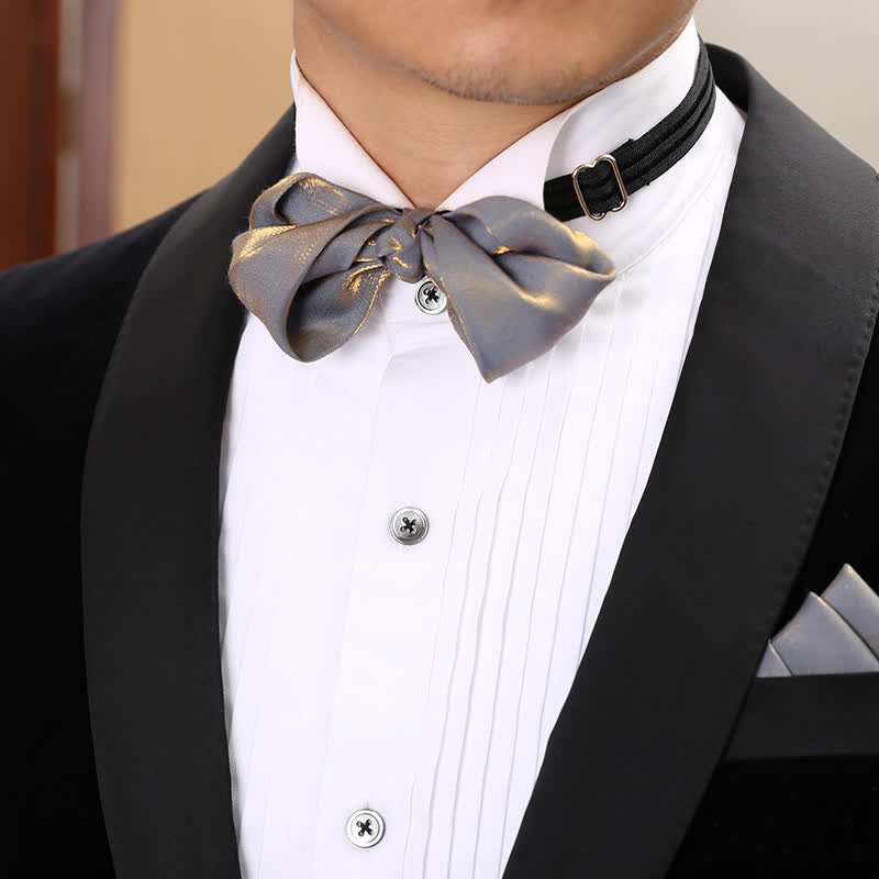 Men's Shining Gray Unique Folded Shape Bow Tie