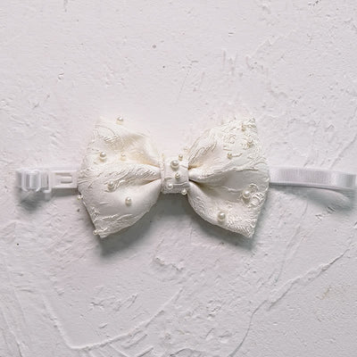 Men's Ivory Hand-Stitched Bead Floral Jacquard Bow Tie