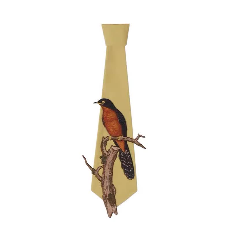 Women's Bird On A Branch Embroidered Zipper Necktie