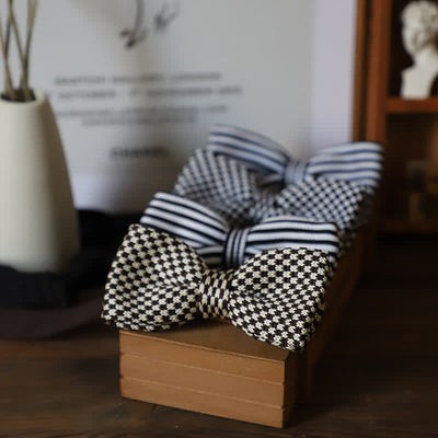 Men's Black & White Checkerboard Stripes Bow Tie