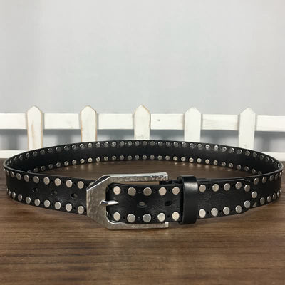 Hammer Buckle Two Rows Rivets Studs Leather Belt