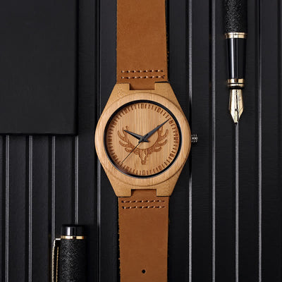 Men's Retro Carved Deer Dial Bamboo Wooden Watch