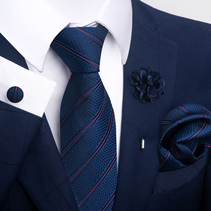 4Pcs Men's Navy Blue Series Jacquard Design Necktie Set
