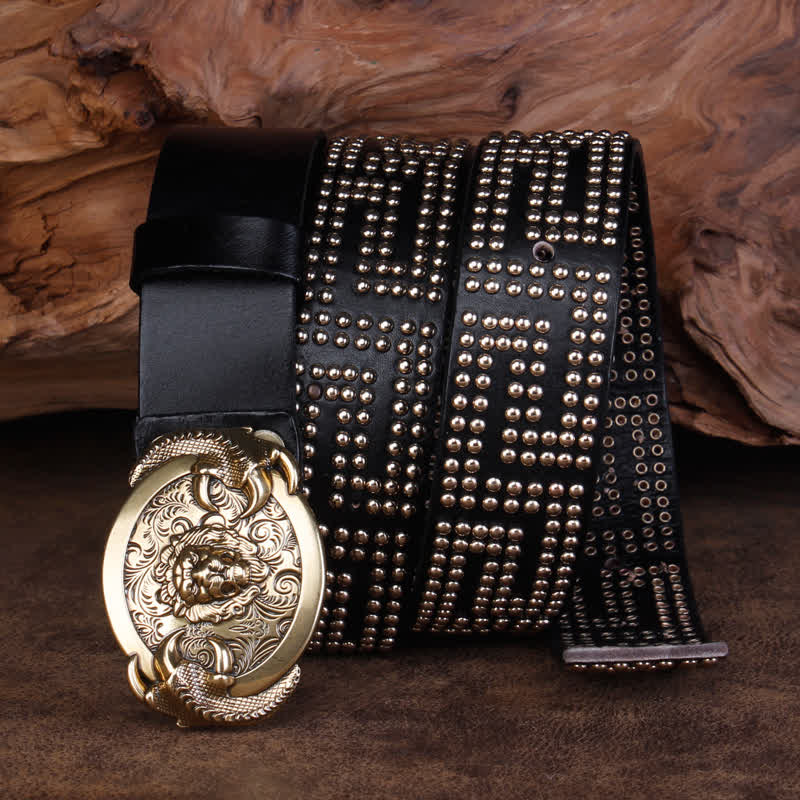 Men's Lion Claws Heavy Metal Rivets Leather Belt