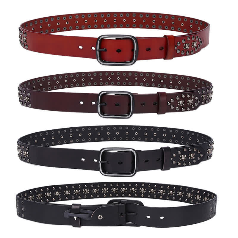 Studded Gothic MIni Skull Rivets Leather Belt