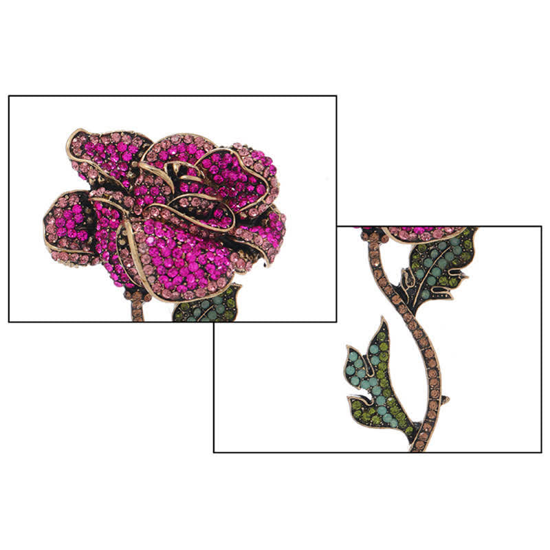 Women's Long Branch Rose Rhinestone Brooch