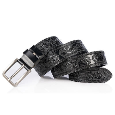 Men's Luxury Flower Embossed Pattern Leather Belt