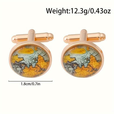 Men's World Map Pattern Shirt Cufflinks