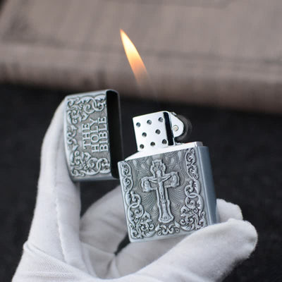 The Holy Bible Cross Grinding Wheel Refillable Butane Lighter