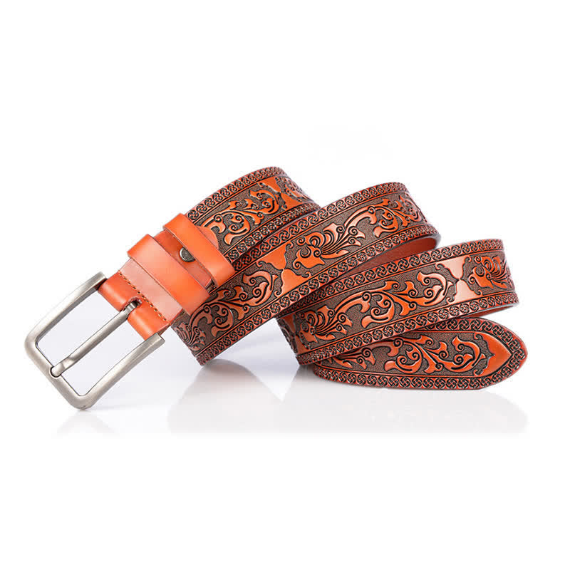 Men's Luxury Flower Embossed Pattern Leather Belt