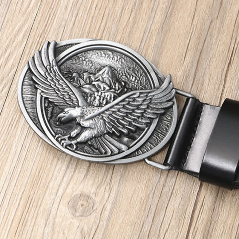 Men's Novelty Flying Eagle Buckle Carved Pattern Leather Belt