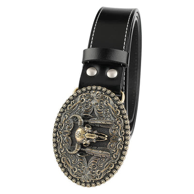 Men's Engarved Feather Bull Jeans Leather Belt