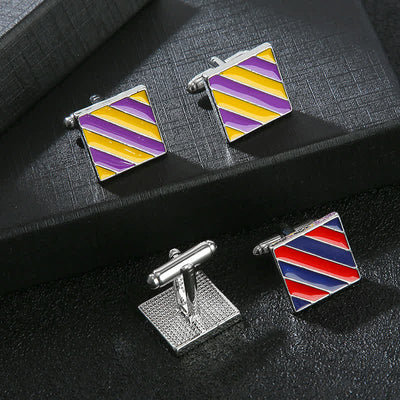 Men's Classical Two Tone Square Striped Cufflinks