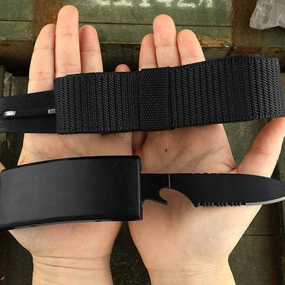 Men's Multifunctional Nylon Belt with Retractable Knife