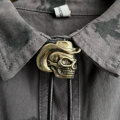 Bronze Skull With Cowboy Hat Bolo Tie