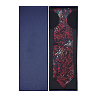 Men's Riding Horse Embroidery Red Paisley Necktie